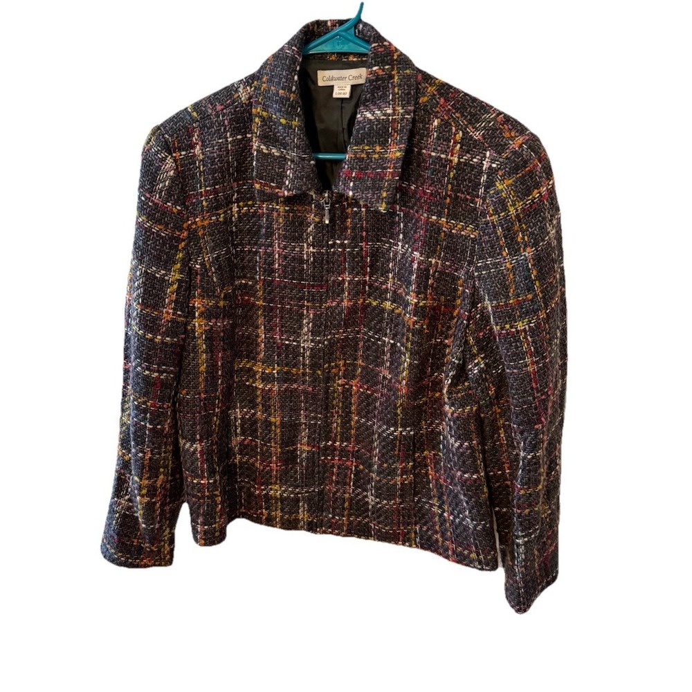 Coldwater Creek Tweed Multicolor Full Zip Coat Boucle Jacket Women's L 14-16